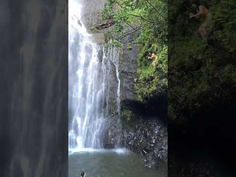 Would You Take the Plunge Like This Beautiful Lady?🌿 😱#WaterfallJump #Hawaii #divingexperience