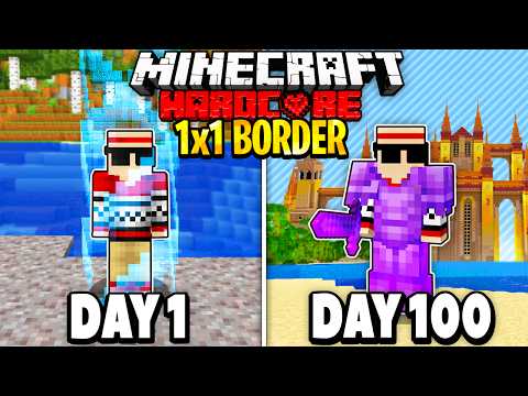 I Survived 100 Days in a 1X1 BORDER on Hardcore Minecraft!