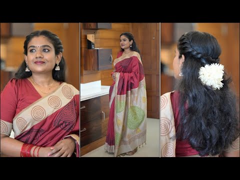 Onam Celebration ന് പോകാൻ റെഡി ആയാലോ 🌸 Onam GRWM 🌸 Simple Saree Draping 🌸Easy Hairstyle