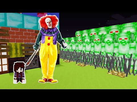 PALHAÇO IT A COISA PROTEGE BEBÊ DE UM APOCALIPSE DE STEVE VERDE NO MINECRAFT !