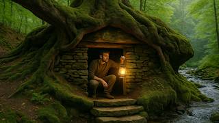 Built a Hidden Shelter Under Tree Roots for Survival