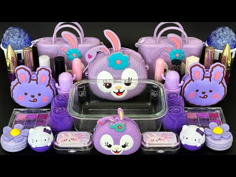 ASMR Slime Purple 💜 Mixing eyeshadow, makeup and glitter into Slime. Relaxing slime video.