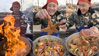 Fisherman Dagang eats crab, conch, starfish, octopus, abalone, cat's eye snail#yummy #seafoodboil