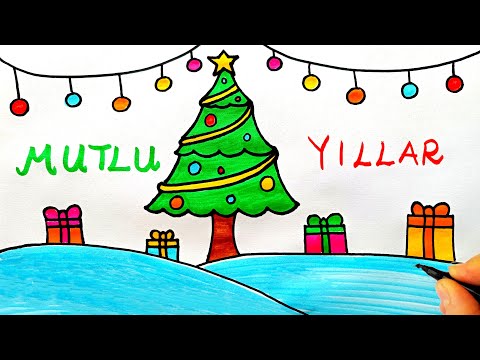 Yeni Yıl Resmi Çizimi 🎄 Yılbaşı Resmi Çizimi - Yeni Yıl Çizimleri - Kış Resmi Çizimi - Kar Çizimi