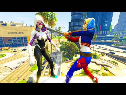 GTA V - Ragdolls And Fails Compilation V.142 ( Spider Gwen Vs Harley Quinn / Epic Ragdolls )