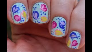 Colorful Summer Heart Nail Art | Mint Green Nails With Drag Marble Nail Design