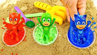 PJ Masks ile Renkli Havuz Partisi: Mavi slime, kırmızı orbeez ve yeşil çamurla eğlence! Çocuk oyunu.