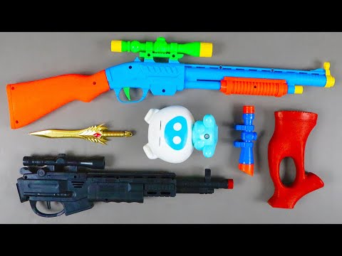 Broken piece AK 47 Toy Gun with Big Toy Sniper Rifle ! Toy Sword Emoji LED Light & Broken Binocular