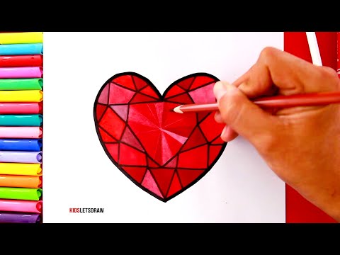 Cómo dibujar un DIAMANTE Rojo en forma de CORAZÓN ✨ (fácil y paso a paso)