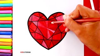 Cómo dibujar un DIAMANTE Rojo en forma de CORAZÓN ✨ (fácil y paso a paso)