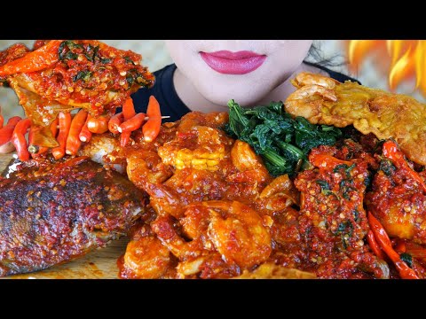 ASMR AYAM SAMBEL KEMANGI, UDANG SAUS PADANG, IKAN BAWAL BAKAR, PEYEK UDANG | ASMR MUKBANG INDONESIA