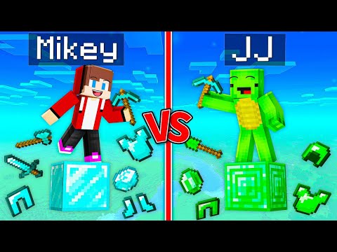 JJ and Mikey : DIAMOND vs EMERALD One Block Challenge - in Minecraft Maizen !