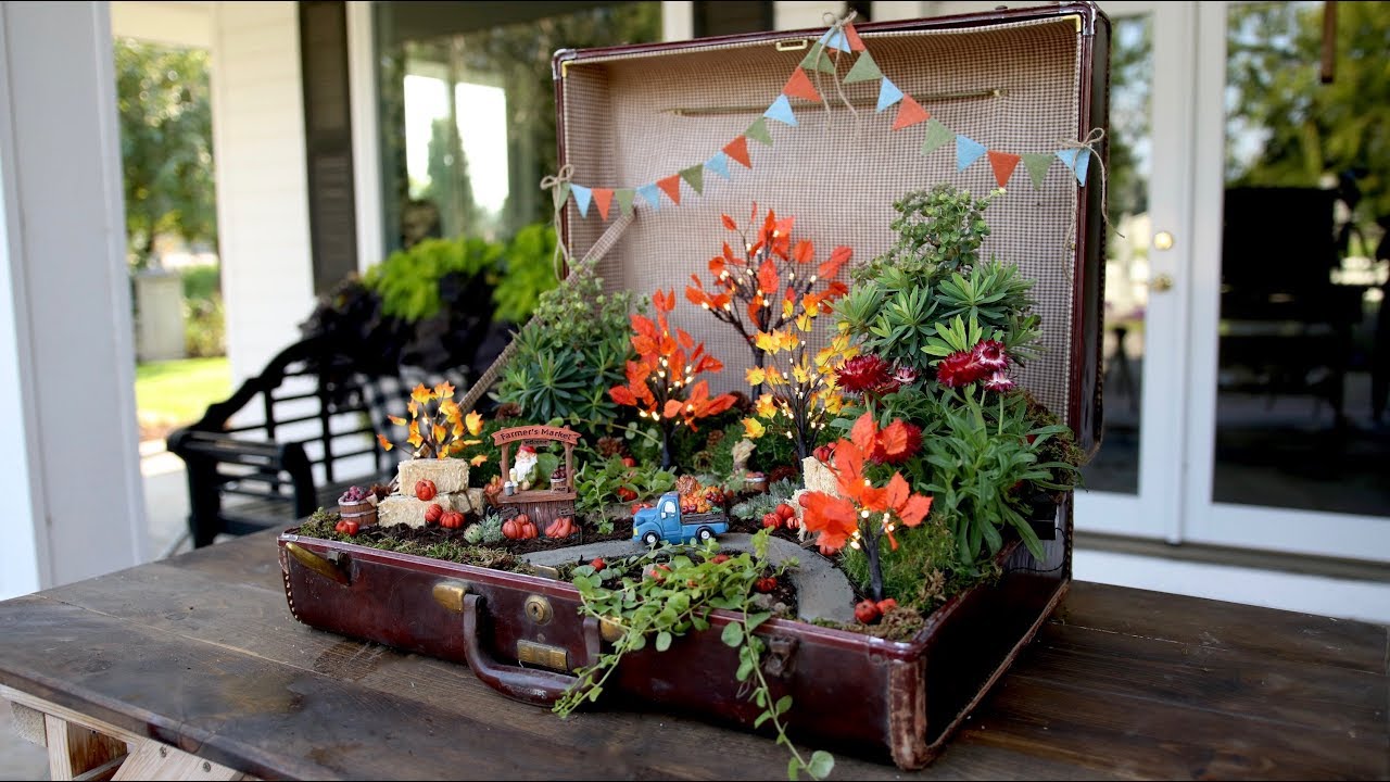 Old Suitcase Turned Pumpkin Patch Miniature Garden!