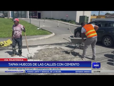 Tapan huecos de las calles con cemento en Colón