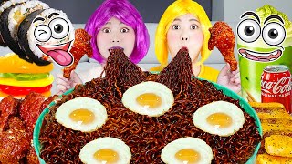 Super Spicy Black Bean Noodles Korean Chicken Eating Show by HIU 하이유
