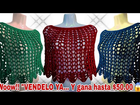 ⛔️ Woow!! Increible cómo se VENDE este PONCHO a crochet (GANA HASTA $50 DÓLARES) 100% Lana 😱