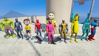 GTA 5 SPIDERMAN Water Slides RAGDOLLS - Spiderman, Hulk, Iron man,  (Euphoria Ragdolls)