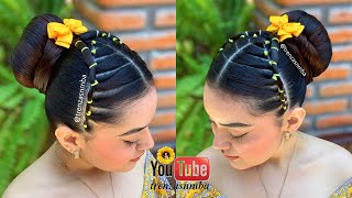Hermoso peinado recogido con dona y ligas , faciles y bonitos