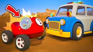 The racing cars get a reward for finding a meteor from the police car & the crane truck help them.
