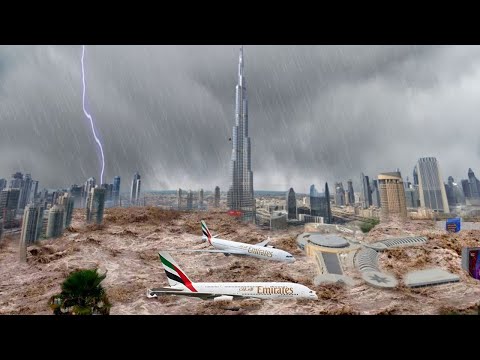 Dubai UAE destroyed in 2 minutes! Plane floating in water, flash flood in Dubai