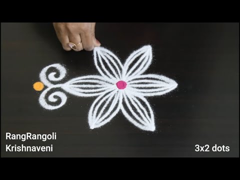 Simple Muggulu🌷3x2 dots Daily Rangoli Designs🌷Easy Kolam🌷RangRangoli Krishnaveni