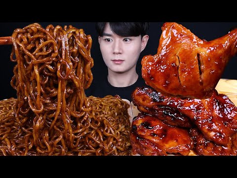 짜파게티 붐바스틱 치킨 먹방ASMR MUKBANG  BLACK BEAN NOODLES & SPICY BBQ CHICKEN チキン チャジャンラーメン eating sounds
