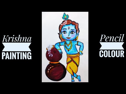 Little Krishna drawing tutorial || with pencil colour || Krishna ji Painting