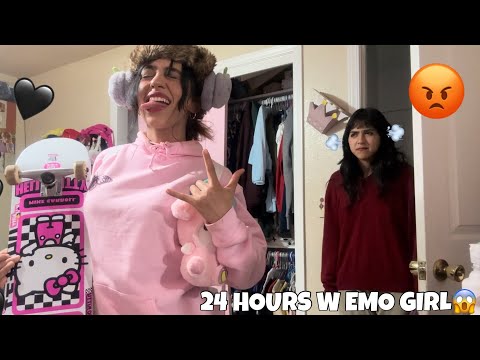 I SPENT 24 HOURS IN MY EMO LITTLE SISTERS ROOM😱😈!!!