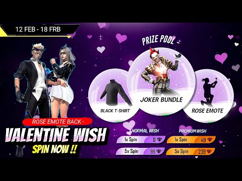 Valentine Wish Event FREE Rewards Ff 💥😯,Rose Emote Return | Free Fire New Event |Ff New Event