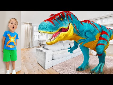 Kids turn toys into real Dinosaurs - Funny stories for kids!