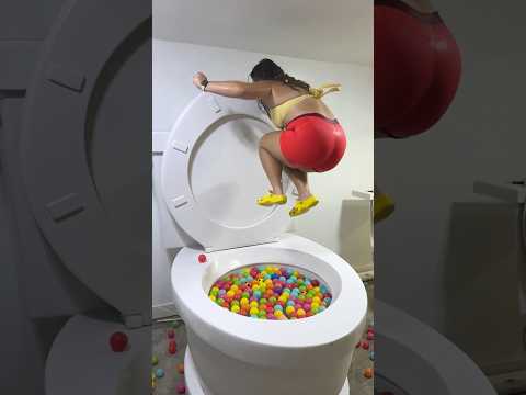 Backwards Cannonball Jump into the Worlds Largest Toilet with Play Balls #shorts