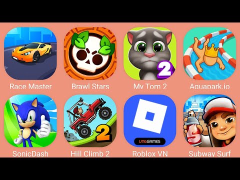 Roblox,Sonic Dash,Subway Surf,Hill Climb Racing 2,Race Master 3D,My Tom 2,Aquapark.io,Brawl Stars