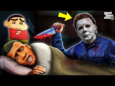 GTA 5- FRANKLIN AND SHINCHAN TRIES TO HIDE FROM SERIAL KILLER | HUNTING GTA V haunted house