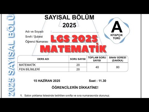 LGS 2025 MATEMATİK SORULARI #lgs #lgs2025