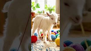 This Tiny White Baby Goat Can't Stop Playing with Colorful Yarn! 🐐🧶❤️