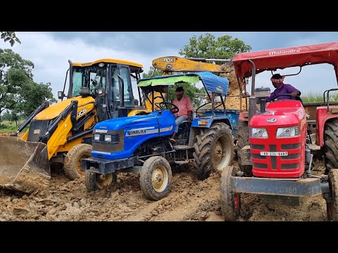 Jcb 3dx Machine Going To Another Village For Mud Loading With Mahindra and Sonalika Tractor | JCB