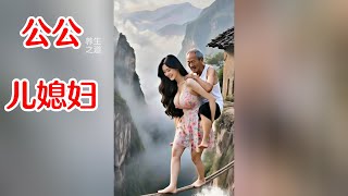 儿媳虽然害怕，但是儿媳妇动作小心翼翼，生怕把公公掉下去，她却咬咬牙，把公公背得