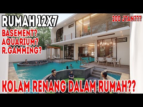 Desain rumah 12x7m 2 lantai dengan 3 kamar+kolam renang