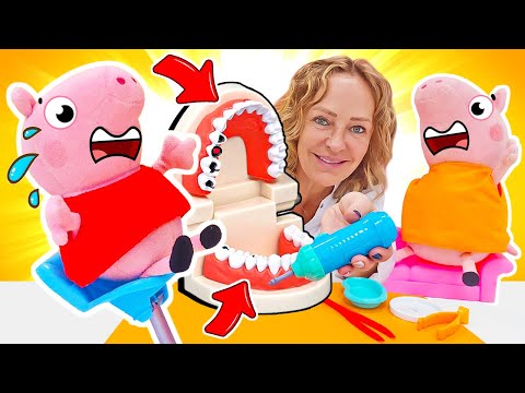 Spielzeug Video für Kinder mit Peppa Wutz und Nicole. Peppa beim Zahnarzt