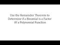 Understanding the Remainder Theorem