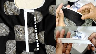 Hidden Piping patchwork potli button neck design idea for kurtis/kameez/salwar suit/crop top/blouses