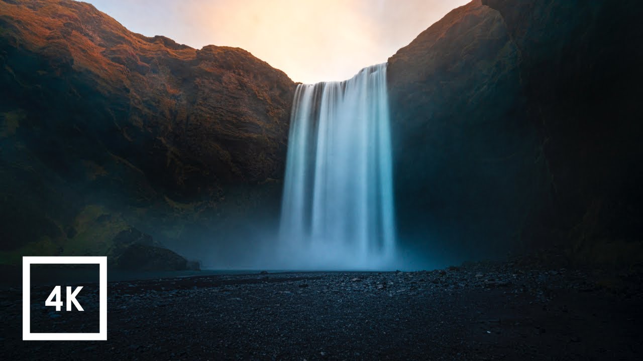 Waterfall Sounds for Sleep at Skgafoss in Iceland 4k 1 Hour ASMR