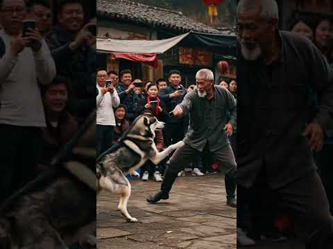 That old guy beat the hell out of a husky with his kung fu moves! #kungfu