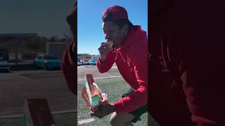 I LOST A BET AND HAD TO RUN WHILE EATING POPEYES BISCUITS ( On da Field) #shorts Flexing and fumblin