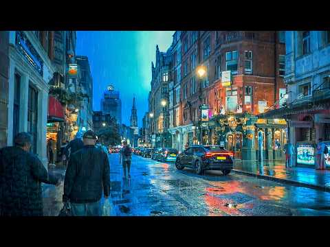 Rainy London 2025 | West End Summer Night Walk | 4K HDR London Rain Walk 2025