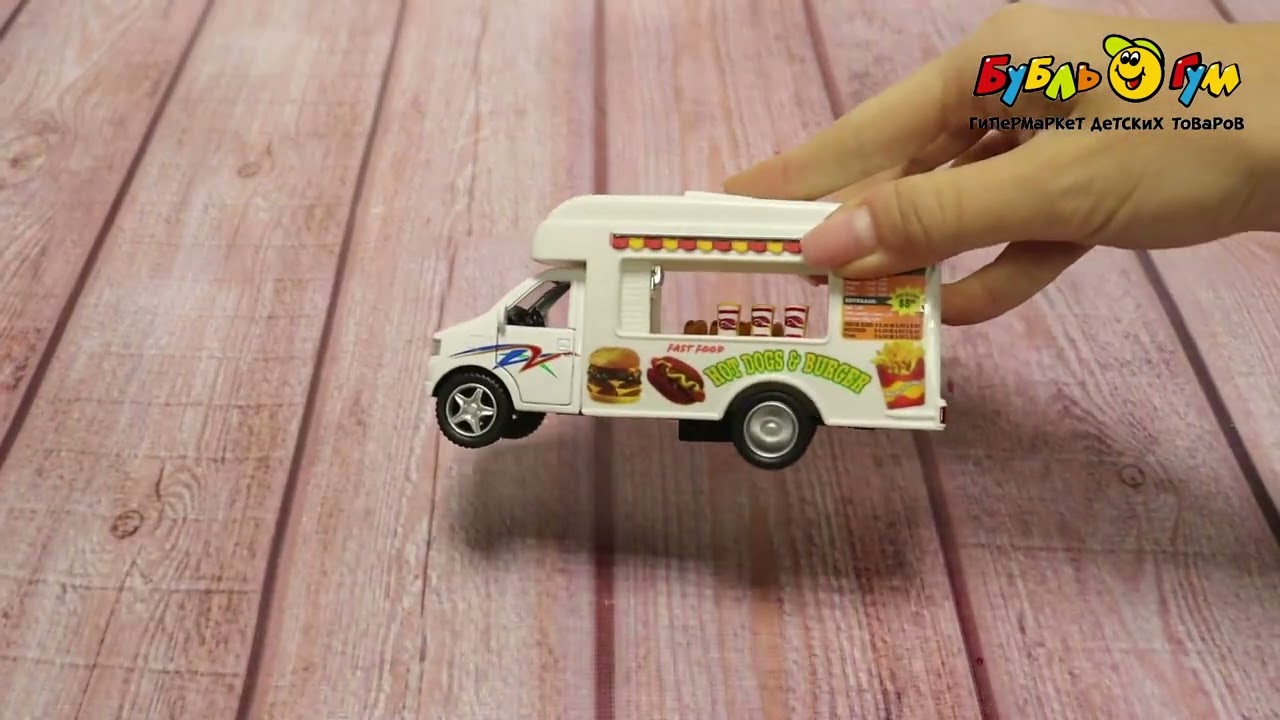Грузовик KINSFUN Food Truck инерционный 13см - видео Грузовик KINSFUN Food Truck инерционный 13см - видео