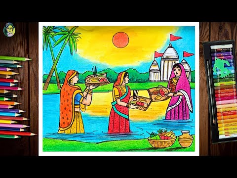 Chhath Puja Special Drawing Easy | How To Draw A Scenery Of Chhath Puja | Chhath Puja Drawing