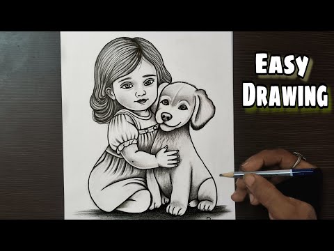 How to Draw a cute Girl Hugging her Dog || Pencil Sketch Drawing for beginners