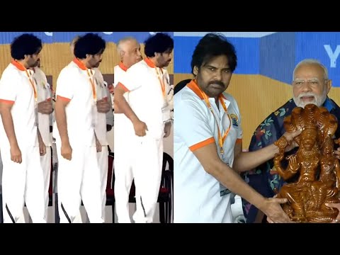 Deputy CM Pawan Kalyan Felicitates PM Narendra Modi At International Yoga Day Celebrations