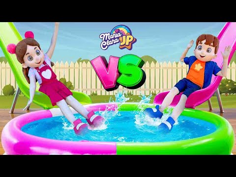 Maria Clara e JP na nova piscina e parque aquático - Aventuras divertidas para crianças!